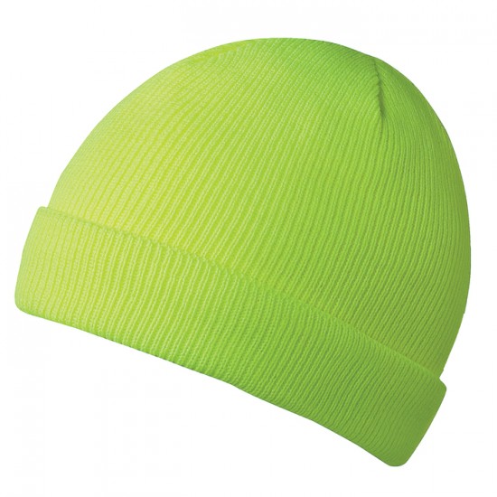 TUQUE DOUBLÉE, 100% TRICOT ACRYLIQUE, JAUNE/VERT HAUTE VIZIBILITÉ