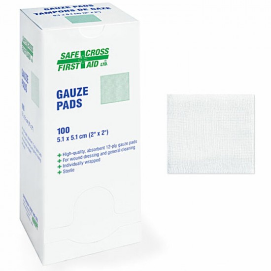 TAMPON DE GAZE, 5.1 x 5.1 cm, STÉRILE, (2” x 2”) - 12 plis - BTE/100