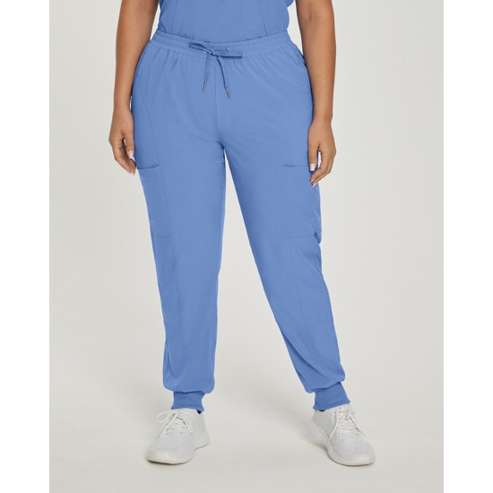 PANTALON JOGGER, TAILLE ELASTIQUE ET POCHES CARGO, LONG, BLEU CIEL