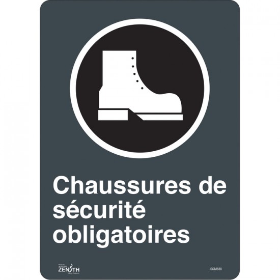 ENSEIGNE ''CHAUSSSURE DE SÉCURITÉ OBLIGATOIRE'' 10''X14'', FRANCAIS, VINYLE, PICTOGRAMME