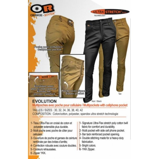 PANTALON, MULTI POCHES, EVOLUTION EXTENSIBLE, HOMME NOIR GR 34/32 