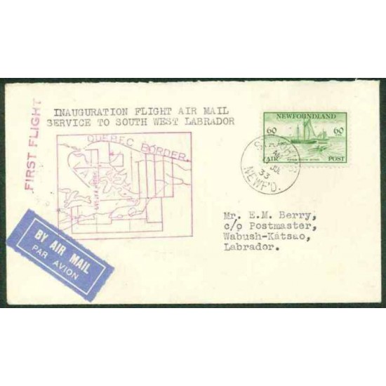 TERRE-NEUVE 1933 LETTRE PREMIER VOL   B-TB