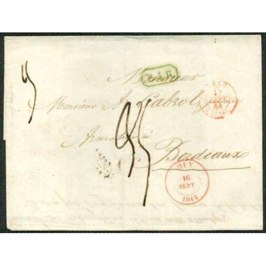 FRANCE PLI DE 1844   HUY- BORDEAUX  B-TB