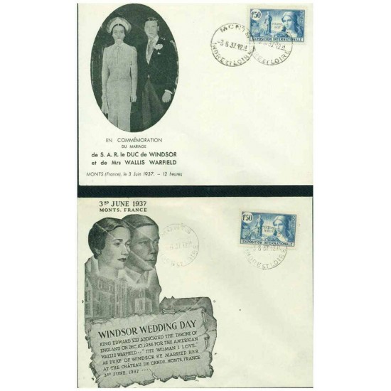 FRANCE MARIAGE DU DUC DE WINDSOR  1937  ( 2 PLIS ) TB