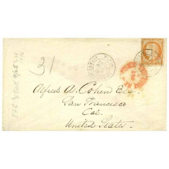 FRANCE LETTRE DE 1876  PARIS - SAN FRANCISCO  B-TB