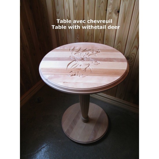 Table ronde en bois d'érable et merisier naturel vernis