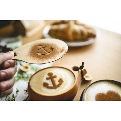 Pochoir pour latté - Pochoir pour cappuccino - Pochoir Barista - Stencil pour chocolat chaud - Pochoir en bois - Atelier Unik-art