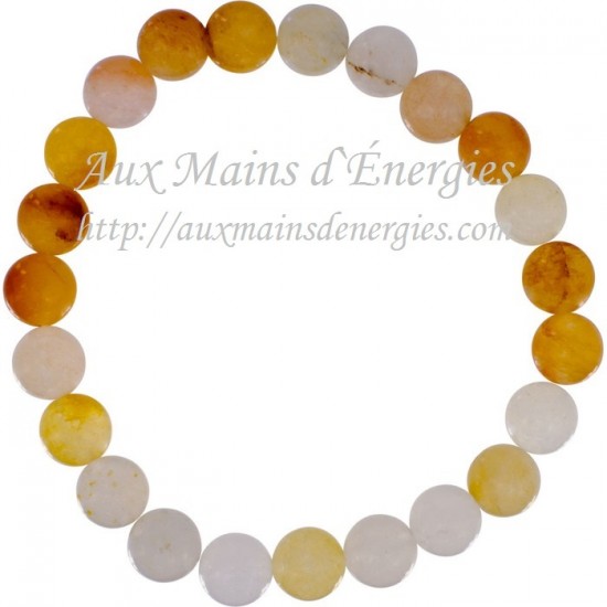 BRACELET ÉLASTIQUE 8MM PERLE JADE JAUNE