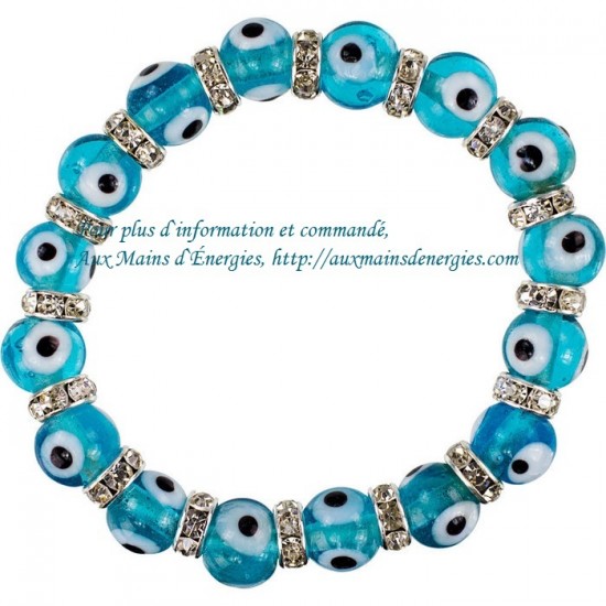 BRACELET OEIL DE PROTECTION PERLE DE VERRE AQUA  