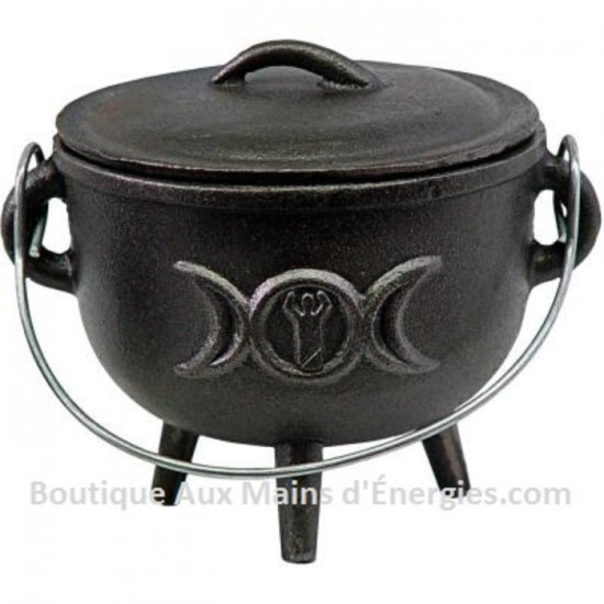 CHAUDRON FONTE NOIR + DÉESSE LUNE – 4.25″DIAMÈTRE.       