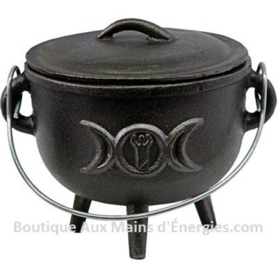CHAUDRON FONTE NOIR + DÉESSE LUNE – 4.25″DIAMÈTRE.       