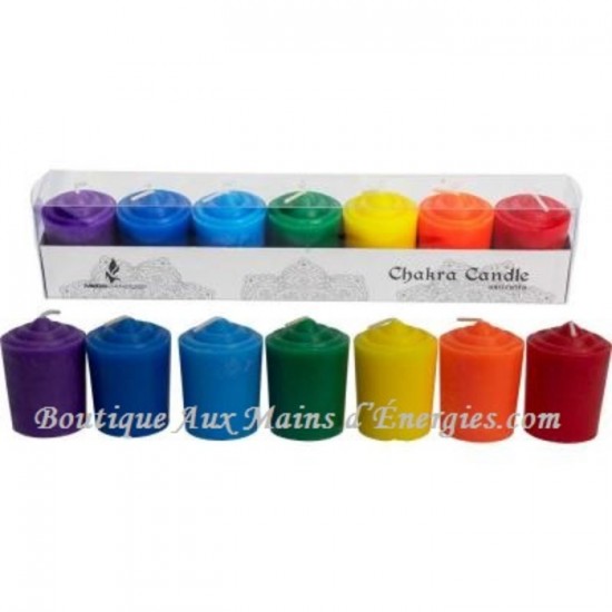 BOUGIE - LAMPION - MÉGACANDLES VOTIVE CALIBRÉE CHAKRA - REIKI   (ENSEMBLE 7) 2″1/8HX1″5/8