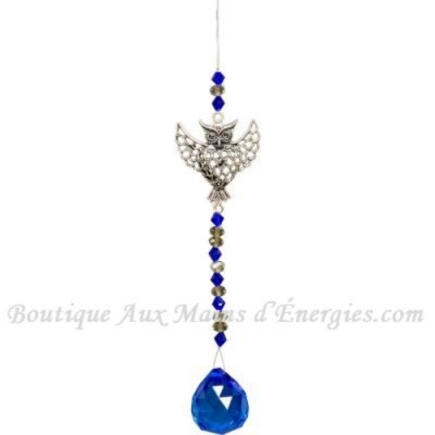 CRISTAL SUSPENDU 30MM + BILLES & HIBOU – BLEU