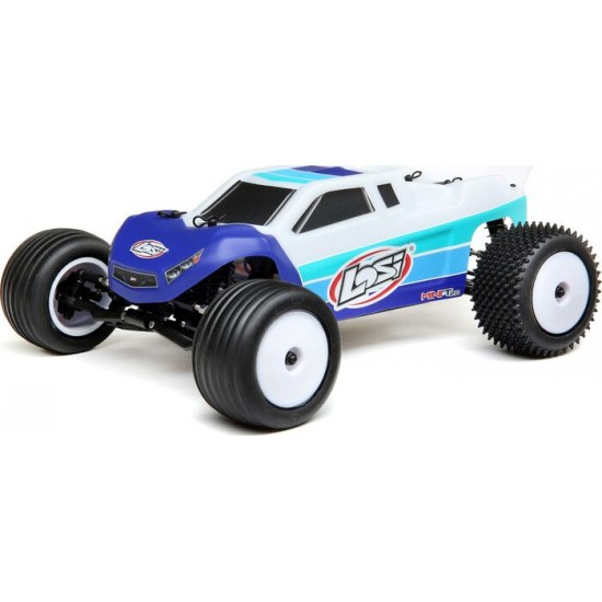 Losi Mini-T 2.0 1/18 RTR 2WD Brushless Stadium Truck (Bleu) avec radio 2,4 GHz, batterie et chargeur