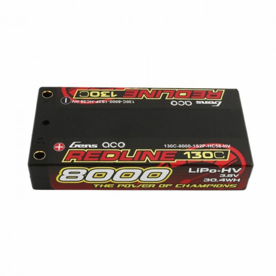 Gens Ace Redline 1S LiHV LiPo LCG Battery 130C (3.8V/8000mAh) w/5mm Bullets