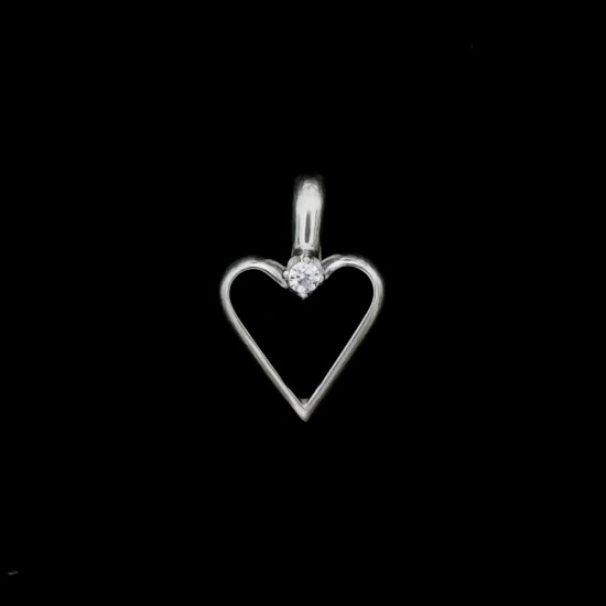 Pendentif "Petit coeur simple" en argentium .935 avec zircon cubique sur la bélière