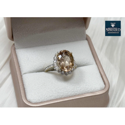 Bague Morganite et diamants or jaune 14 k