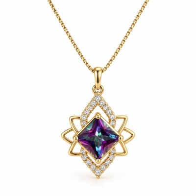 Ensemble pendentif topaze mystique et diamants...