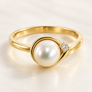 Bague en or jaune 10 kt avec perle d’eau douce...