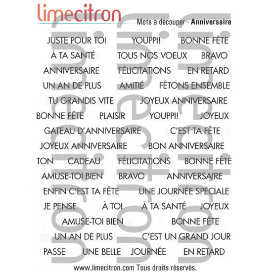Feuille de mots - Anniversaire