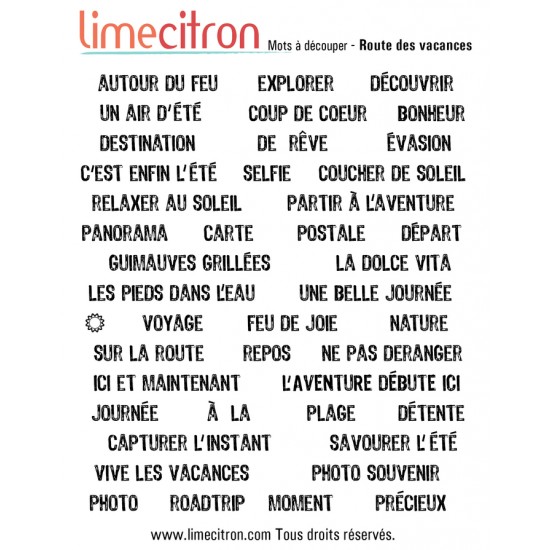 Feuille de mots - Sur la route des vacances