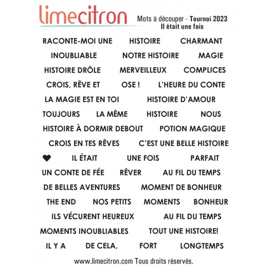 Feuille de mots - Tournoi 2023 - Il était une fois
