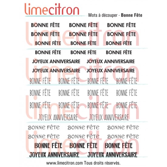 Feuille de mots - Juste des Bonne Fête