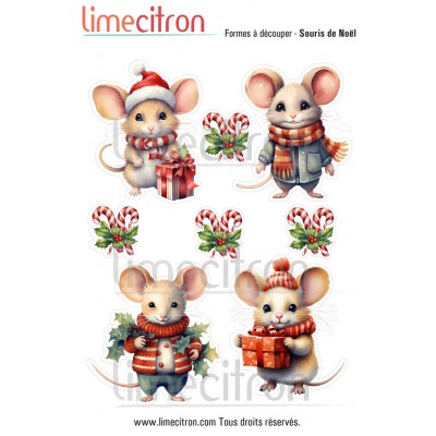 Feuille de formes à découper - Souris de Noël