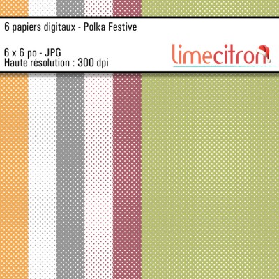 Papiers DIGITAUX Polka festive - 6x6 Jpg 300Dpi