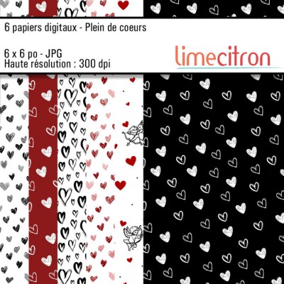 Papiers DIGITAUX- Plein de coeur - 6x6 Jpg 300Dpi
