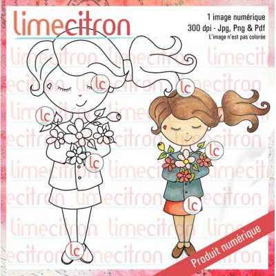 Limette et fleurs - Étampe numérique à...