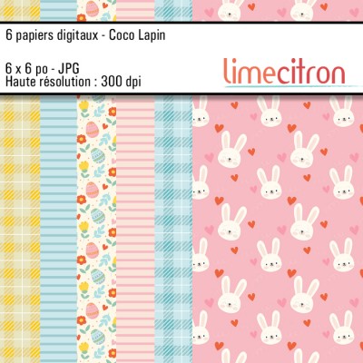 Papiers DIGITAUX Coco Lapin - 6x6 Jpg 300Dpi