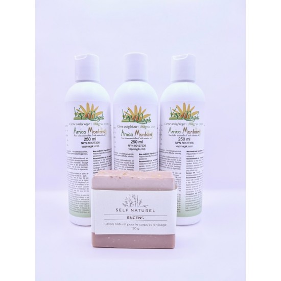 3 cremes analgésiques + 1savon  naturel (430)