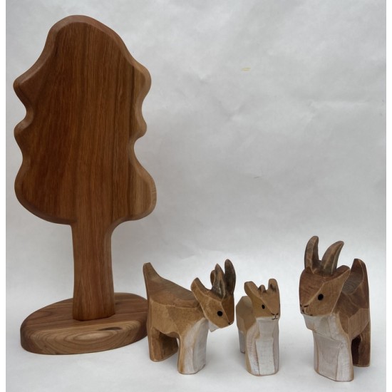 Boucs, ensemble de trois, sculptés en bois, figurine, décoration