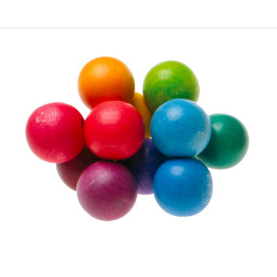 Hochet: Boules arc-en-ciel sur élastique. 3 options de coloris