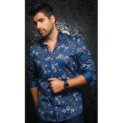 19173-Chemise AU NOIR GARNETT navy brown
