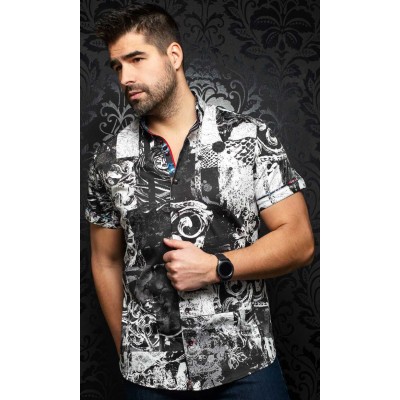 19541-Chemise M/C AU NOIR, GABIN black/white