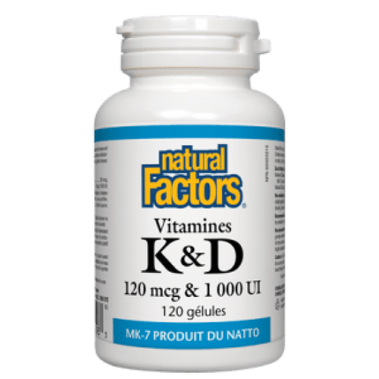 Natural Factors Viamines K&D 120 mcg 60 gélules