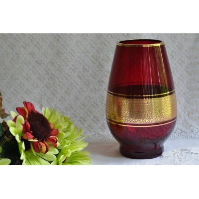 Vase allemand en cristal rouge et or 