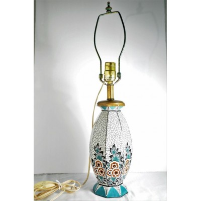 Lampe époque Art déco en céramique à motif floral