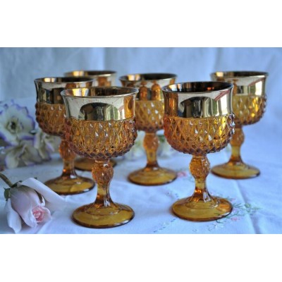 Verres à pied ambrés avec dorure Indiana Glass