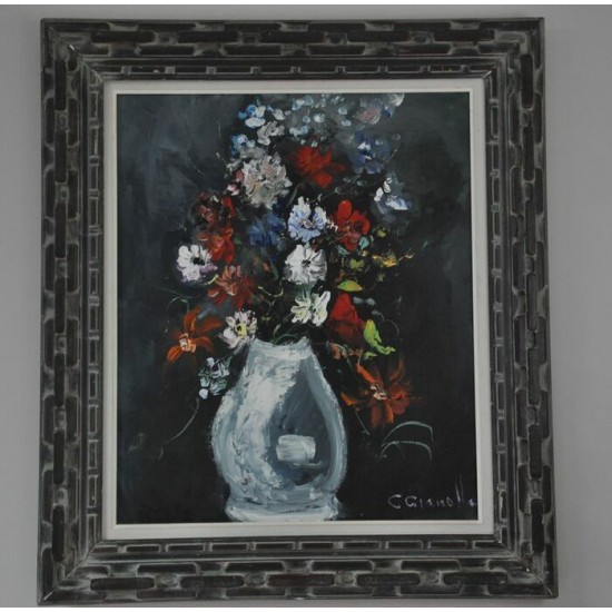 Tableau à l'huile d'un vase de fleurs signé Gianolla