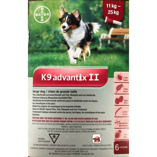 K9 Advantix chien entre 11kg et 25 kg ( entre 25 et 55 Livres) 6 Doses