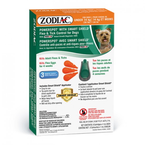 Zodiac contrôle anti-puces et anti-tiques pour chien moin de 30lbs