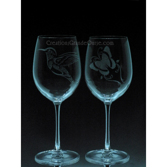 ANI-OB-Colibri et Papillon - Ensemble de 2 - prix basé sur le verre à vin 20oz