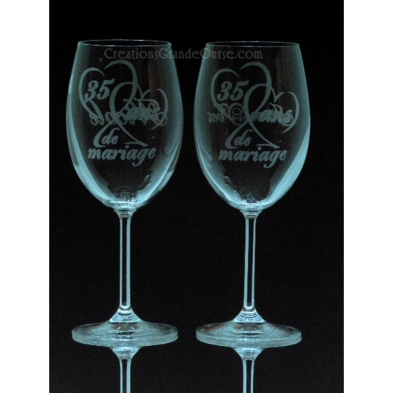 LOV-AM-Anniversaire de mariage (nombre) et 1 prénom de l'autre côté du verre- Ensemble de 2 - prix basé sur le verre à vin 20oz