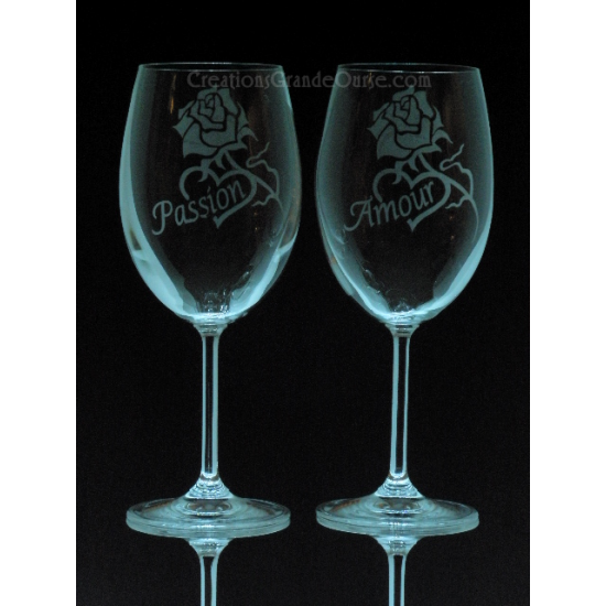 LOV-TX-Rose Amour Passion-2 verres - prix basé sur verre à vin 20oz