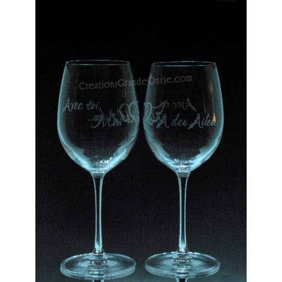 LOV-TX-avec toi mon coeur a des ailes-2 verres - prix basé sur verre à vin 20oz