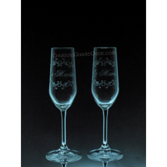 LOV-MA-nom dans feuillage (la mariée le marié)-2 verres - prix basé sur verre à vin 20oz