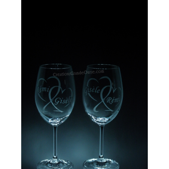 LOV-MA-PERSO-coeurs entrelacés et noms à l'intérieur-2 verres - prix basé sur verre à vin 20oz